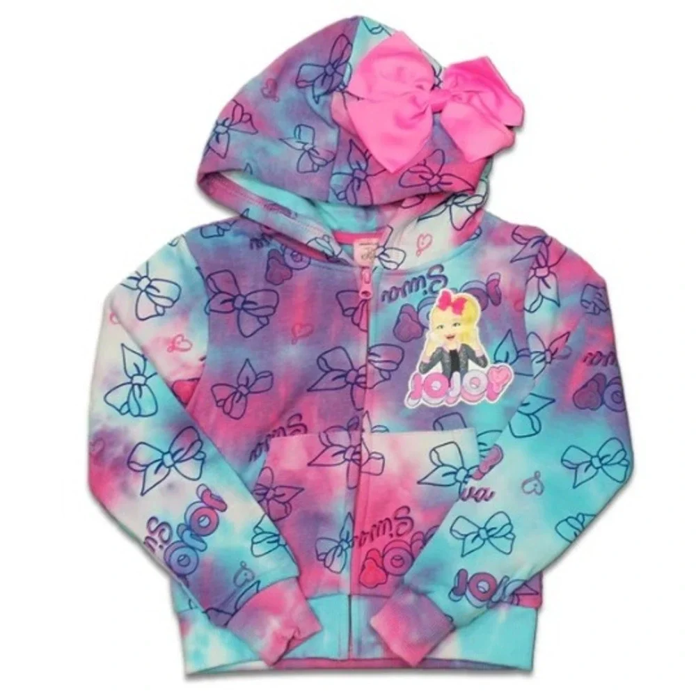 JoJo Siwa Girls Tie Dye 3D‎ Bow Zip-up Hoodie Jacket XS 4/5 NWOT